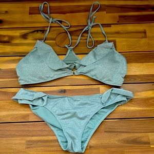 Silver bikini size medium with ruffle details